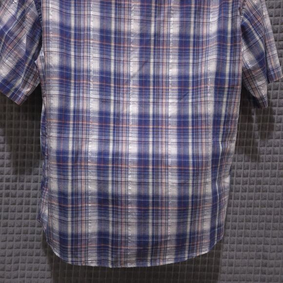 Rustler Pearl Snap Western Shirt Mens Lg Short Sleeve Cowboy Rodeo Silver VTG - Picture 14 of 16